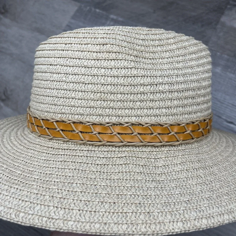 Columbia Straw Beach Sun Floppy Hat Unisex‎ Size S/M Braided Leather